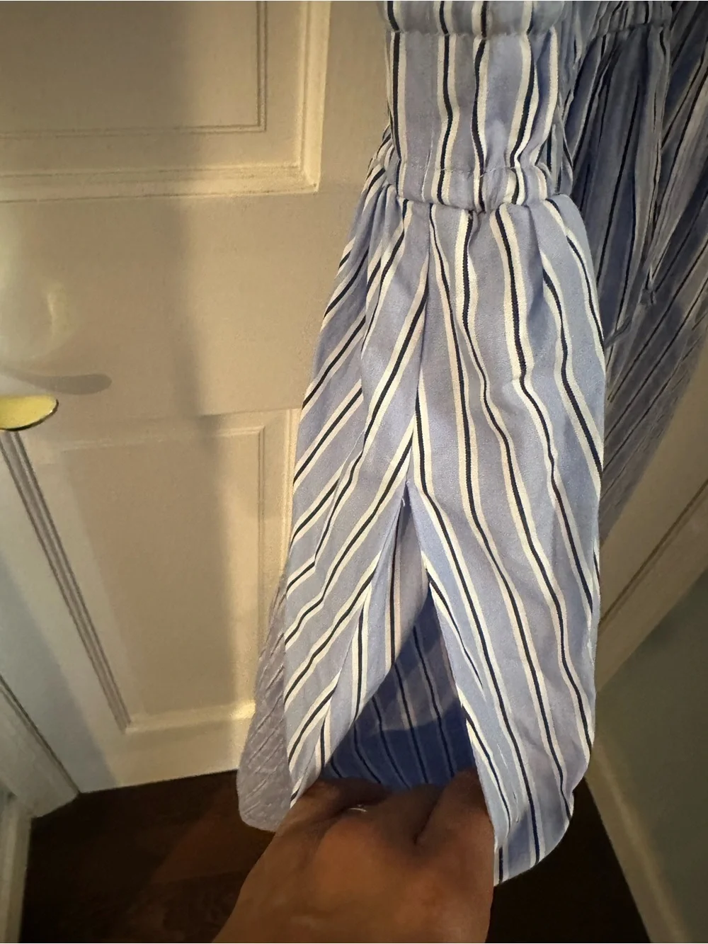J. Crew Elena dress.  Light Blue Striped Maxi Shirtdress with Cinched Waist